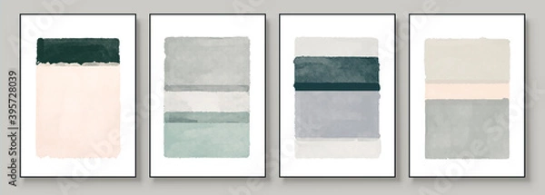 Fototapeta Set of Abstract Hand Painted Illustrations for Wall Decoration, Postcard, Social Media Banner, Brochure Cover Design Background. Modern Abstract Painting Artwork. Vector Pattern