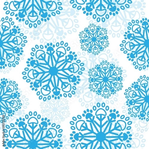 Obraz Christmas snowflakes with paw prints seamless vector pattern