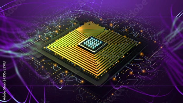 Obraz Neural computer CPU with artificial intelligence AI and transfer of big data in science development concept