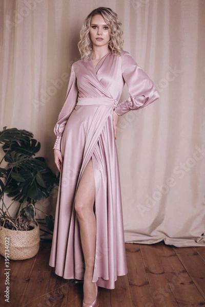 Fototapeta Young beauty woman portrait in white dress. Wedding, ellegance, fashion concept