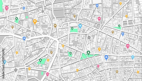 Fototapeta city map digital design with icon mark on street and building