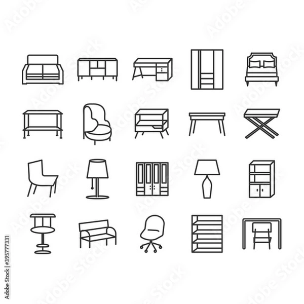 Obraz icon computer set business symbol office design illustration icons home network sign interior internet technology laptop web isolated furniture white vector chair desk