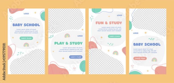 Obraz Kindergarten social media post set.