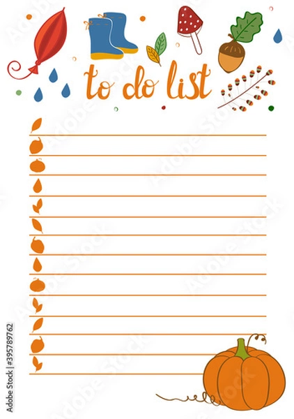 Fototapeta To Do List in doodle style. Vector illustration. Planner in autumn theme. Schedule. Notes template