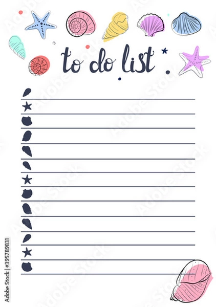 Fototapeta To Do List in doodle style. Vector illustration. Planner in summer theme. Schedule. Notes template