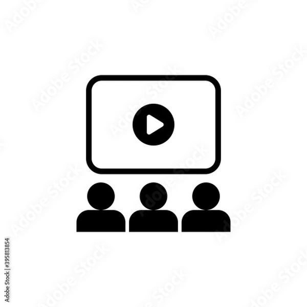 Fototapeta Online Training icon. Video conference outline vector icon. Online education resources sign. Distant education, e-learning symbol. Webinar, online conference or tutorial vector illustration