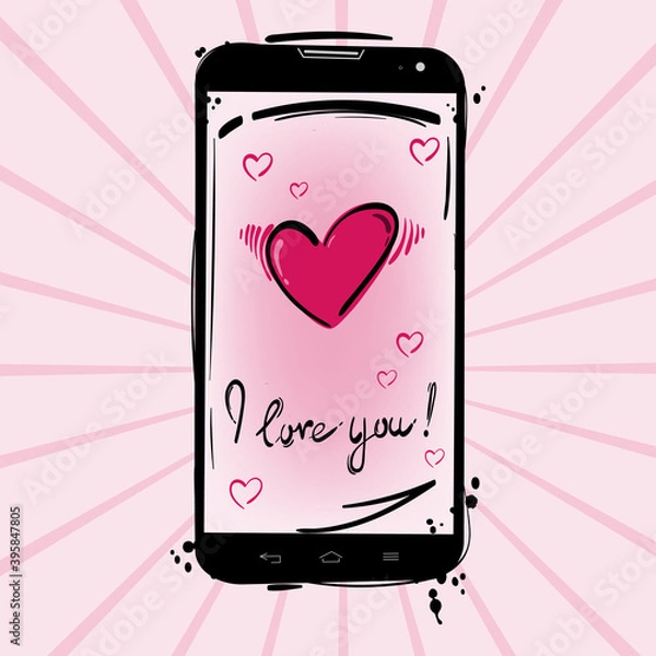 Obraz Vector illustration of a mobile phone and a heart.