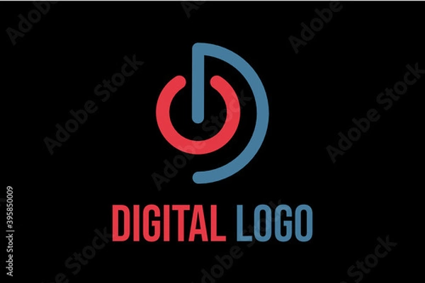 Fototapeta Flat vector logo element with illustration power button forming initials "D" or "DO" or "OD". Usable for Technology logos, Electronics and general business logos