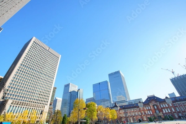 Fototapeta 東京駅丸の内オフィスビル紅葉