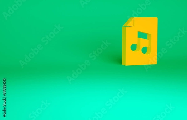 Fototapeta Orange Music book with note icon isolated on green background. Music sheet with note stave. Notebook for musical notes. Minimalism concept. 3d illustration 3D render.