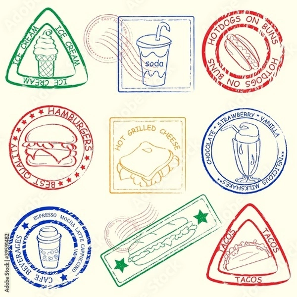 Obraz Fast Food Stamps Set