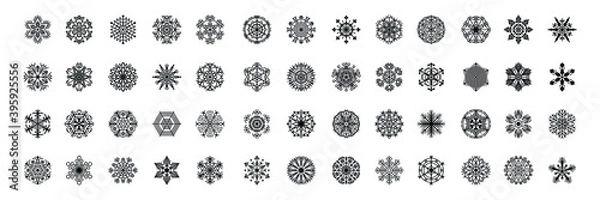 Fototapeta Set Black Colleciton Line Snowflake Doodle Winter Decoration Elements Vector Design Style