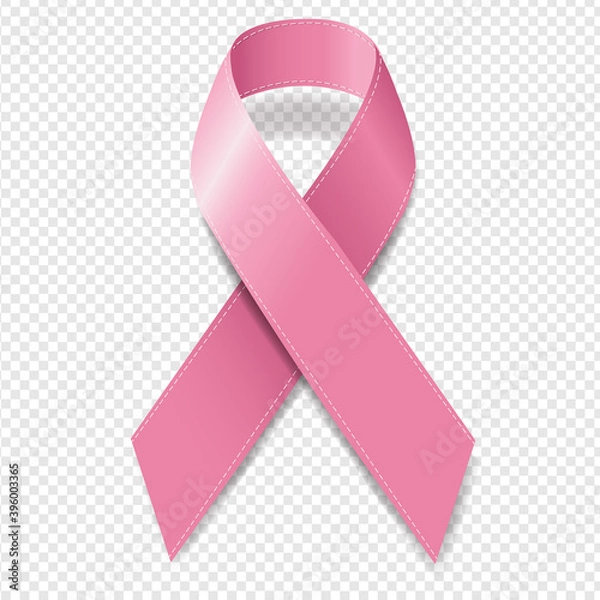 Fototapeta Realistic Pink Ribbon Symbol Of Breast Cancer Awareness Transparent Background With Gradient Mesh, Vector Illustration