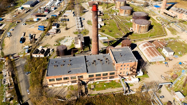 Fototapeta Boiler room with a pipe photographed on a drone