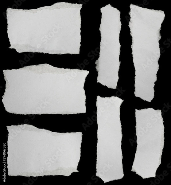 Fototapeta collection paper torn or ripped pieces of paper in black background
