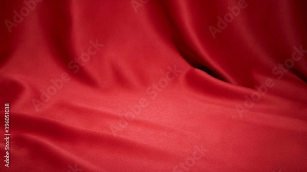 Fototapeta Red cloth waves texture background stage shot in table top for christmas background 