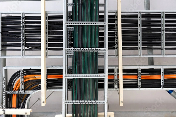 Obraz Electric power cables and instrument cables on the tray in electrical control room.