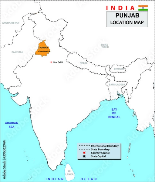 Obraz Punjab map. Punjab state location in India map.