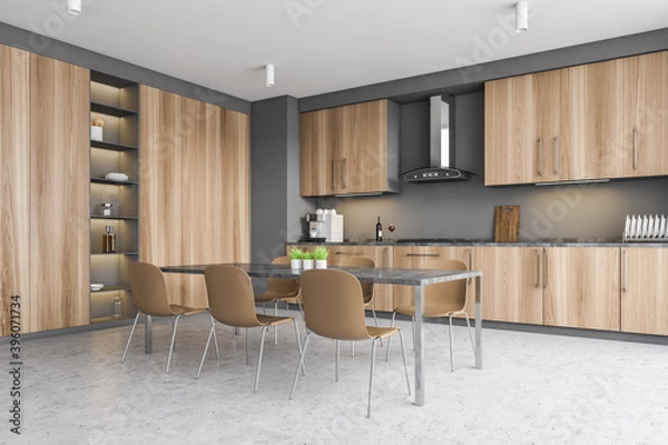 Fototapeta Modern gray kitchen corner with table