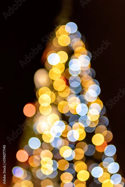 Obraz Naturally blurred and grained christmas tree bokeh lights