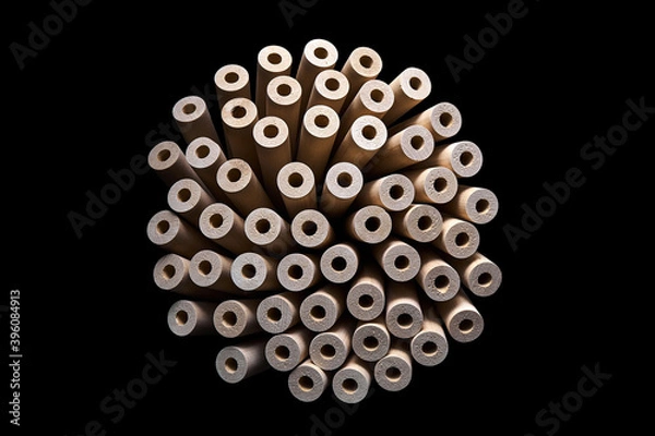 Obraz Turned wooden legs isolated on black background. Close-up