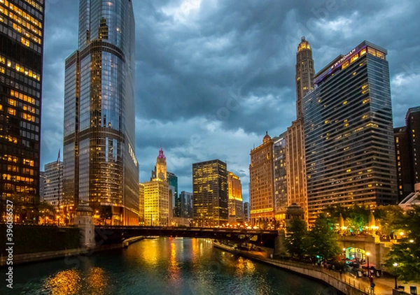 Fototapeta Chicago City riverside view in USA