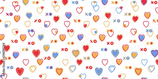 Fototapeta Abstract seamless pattern for Valentines day. Small multi-colored hearts. Cute hand-drawn simple illustration. Ornament for wrapping paper banner, postcard. Vector illustration about love.