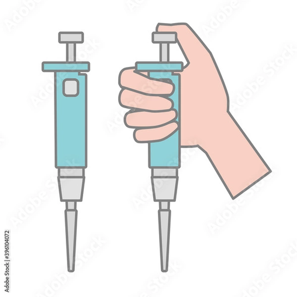 Fototapeta マイクロピペット＆マイクロピペットを持つ手のベクターイラスト