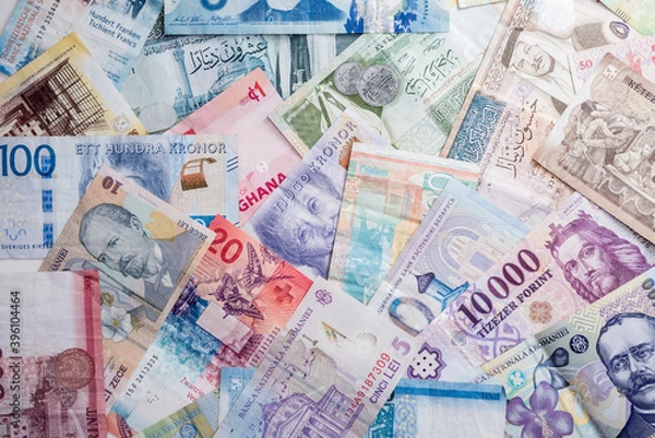 Fototapeta Paper money background of the different countries