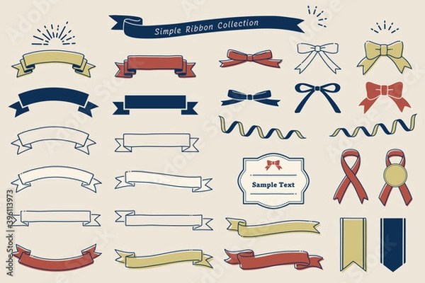 Obraz 手描き風のシンプルなリボン素材セット
