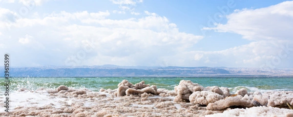 Fototapeta krystaliczna sól na plaży Morza Martwego