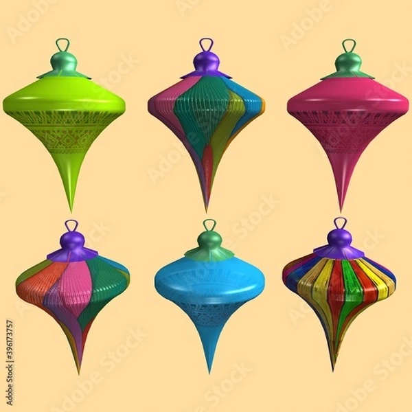 Obraz 3d image. Christmas decorations, translucent pyramids