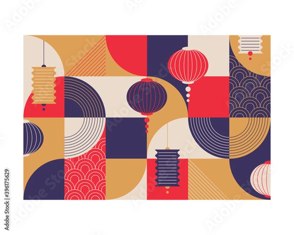 Obraz Ornamental flat and geometry design chinese lanterns New year pattern.