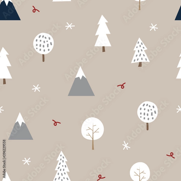 Obraz Winter Tree and Mountain Seamless Pattern