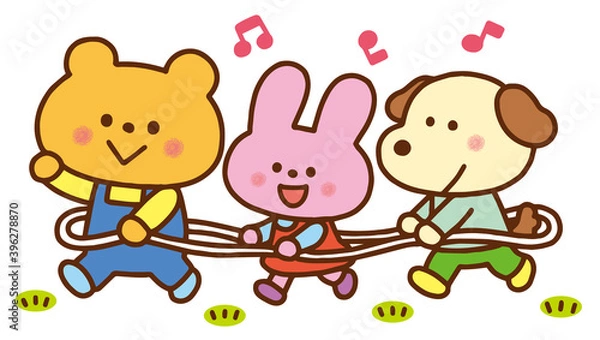 Fototapeta 電車ごっこをするどうぶつたち