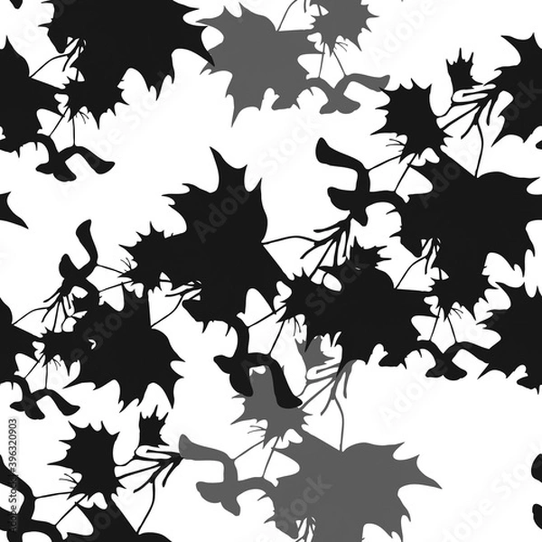 Fototapeta  Seamless pattern watercolor leaves. Branch tree of maple on white background.  Beautiful monochrome pattern for decoration and design. 