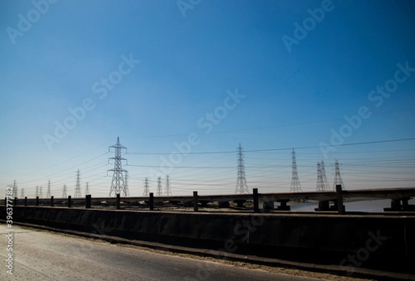 Fototapeta Various views of power pylons in Kutch