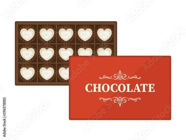 Fototapeta 箱に入ったハート型のチョコレートのイラスト