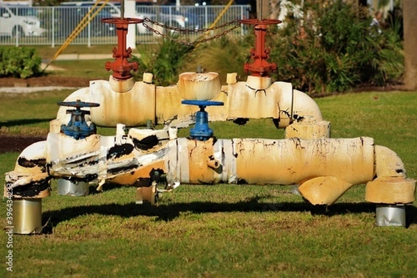 Fototapeta New pipes, filter and valves for water utility system in the southern city, USA