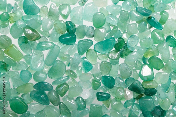 Obraz Small stones of green aventurine. Ornamental stone in the form of fine-grained pebbles