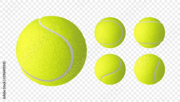 Fototapeta Vector set of realistic tennis balls isolated on checkered background