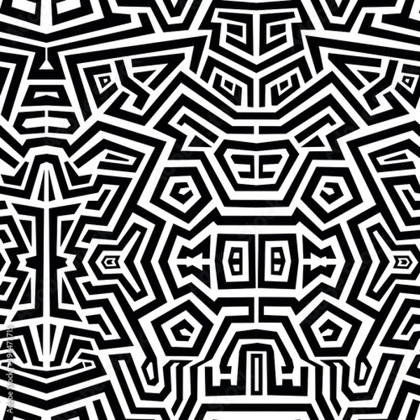 Obraz Seamless vector background with maze. Abstract geometric pattern of polylines. The effect of the illusion. Hand drawn