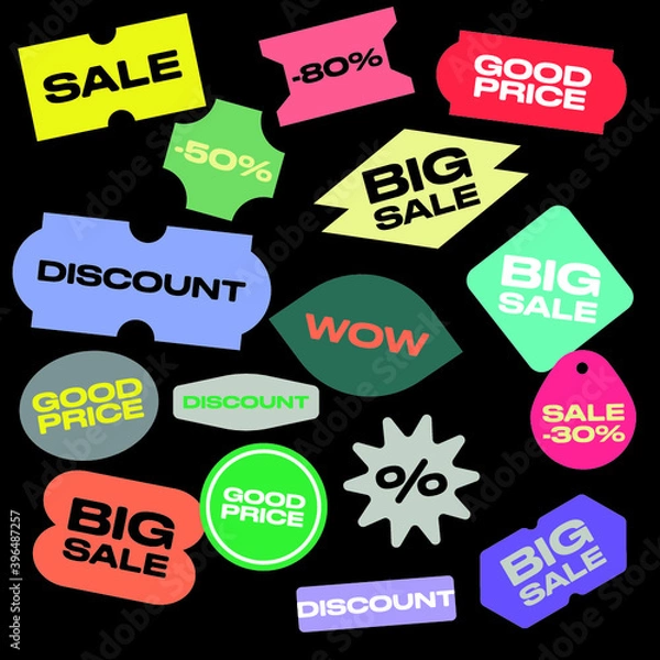 Fototapeta Set of colored stickers with discounts. Vector stickers for sale.