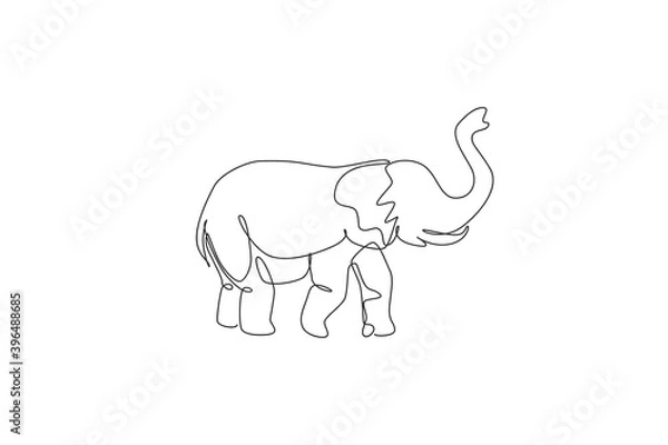 Obraz One single line drawing of big African elephant vector illustration. Protected species national park conservation. Safari zoo concept. Modern continuous line draw graphic design