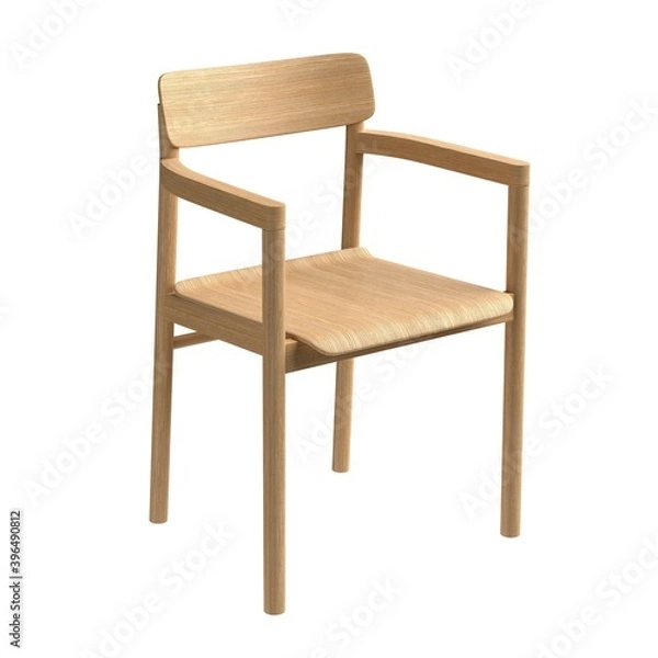 Fototapeta Chair with armrest isolated on white background. Post Chair By designer Cecilie Manz, 2019, Fredericia. 3D rendering.