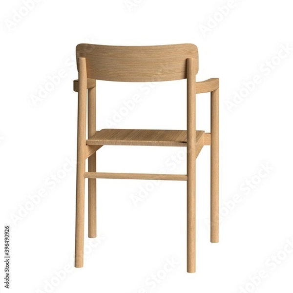 Fototapeta Chair with armrest isolated on white background. Post Chair By designer Cecilie Manz, 2019, Fredericia. 3D rendering.