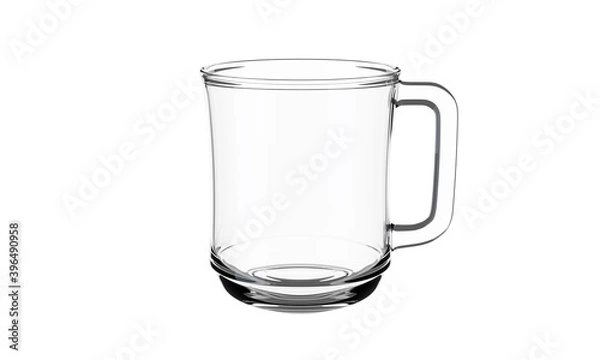 Fototapeta Empty glass cup with handle isolated on white background. 3D illustration.