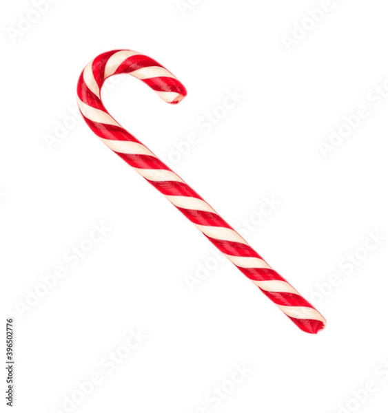 Obraz Closeup of christmas striped red and white candy cane isolated on white background