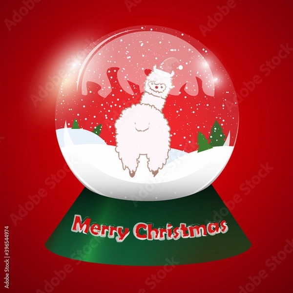 Fototapeta Snow globe with alpaca (Merry Christmas)