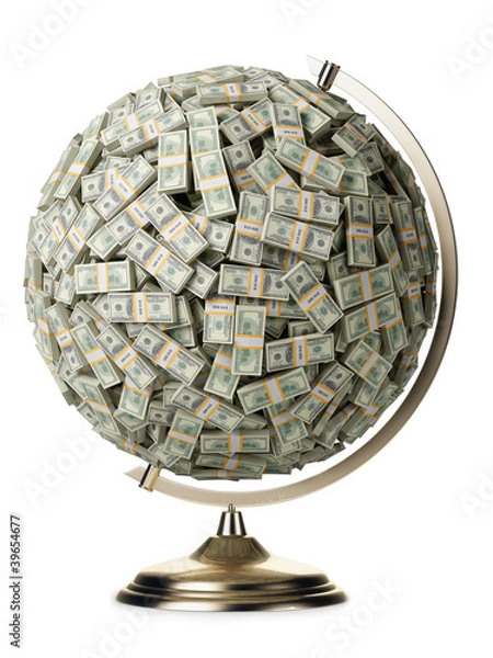 Fototapeta 100 dollars globe on white isolated background
